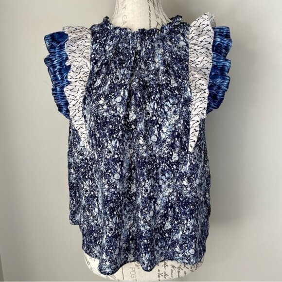 House of Harlow 1960 Blue  Ivory Sleeveless Blouse Sz   S - Picture 5 of 15